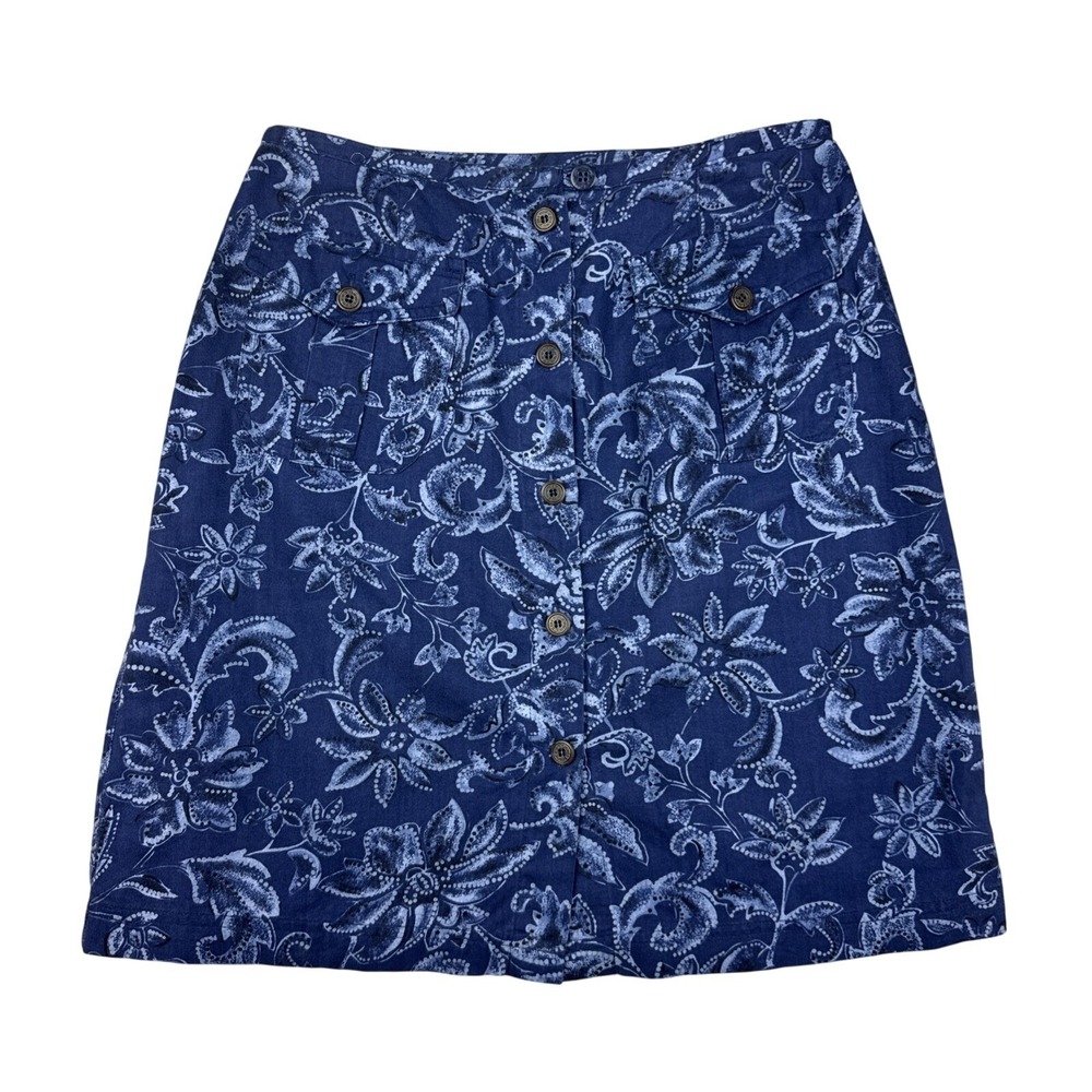 Vintage White Stag Skirt Women's 10 Blue Floral Paisley Western Cottage A-Line